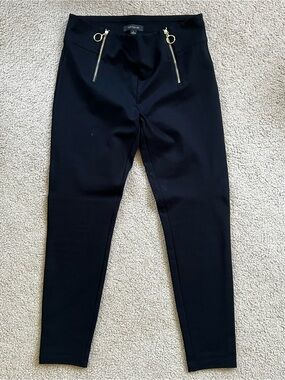 Ann Taylor Black Ponte Leggings w/Zipper Detail - Size Medium, READ